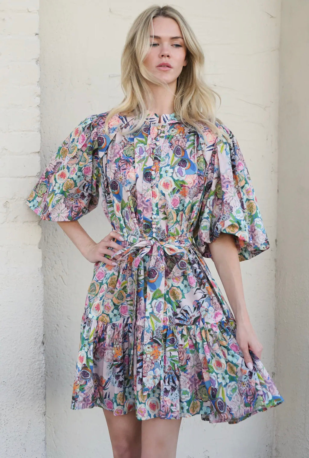 Multicolor Floral Printed Puff Sleeve Dress