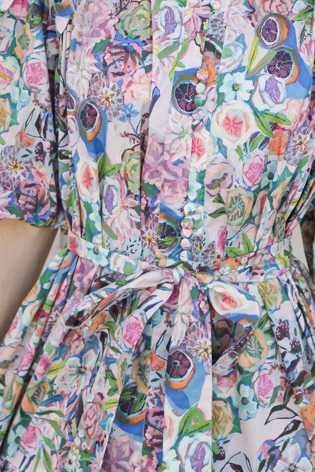 Multicolor Floral Printed Puff Sleeve Dress
