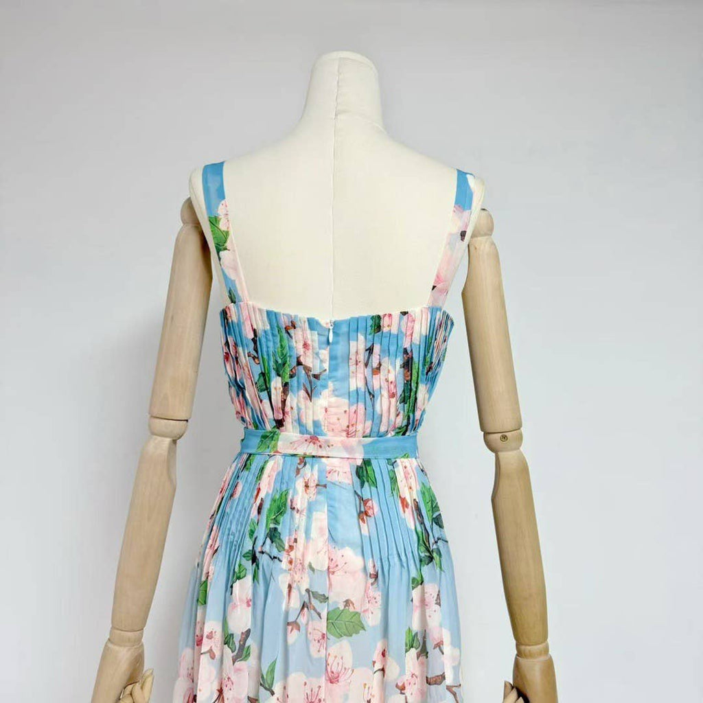 Chiffon Ombre Floral Pleated Maxi Dress