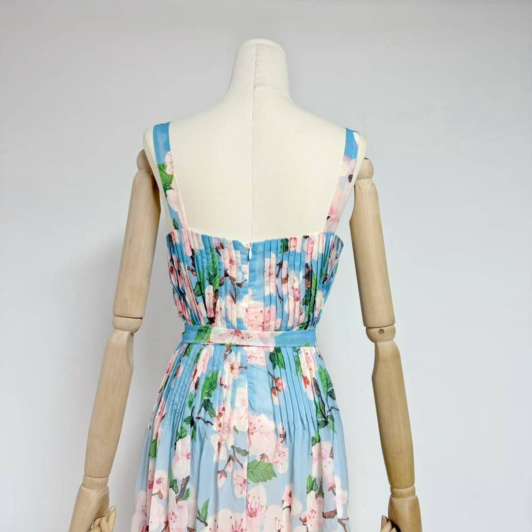 Chiffon Ombre Floral Pleated Maxi Dress