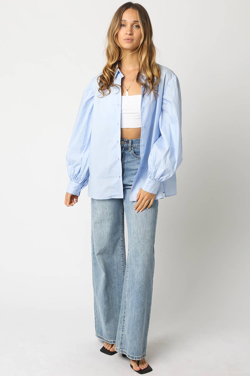 Arely Puff Sleeve Shirt: Lt Blue / Contemporary