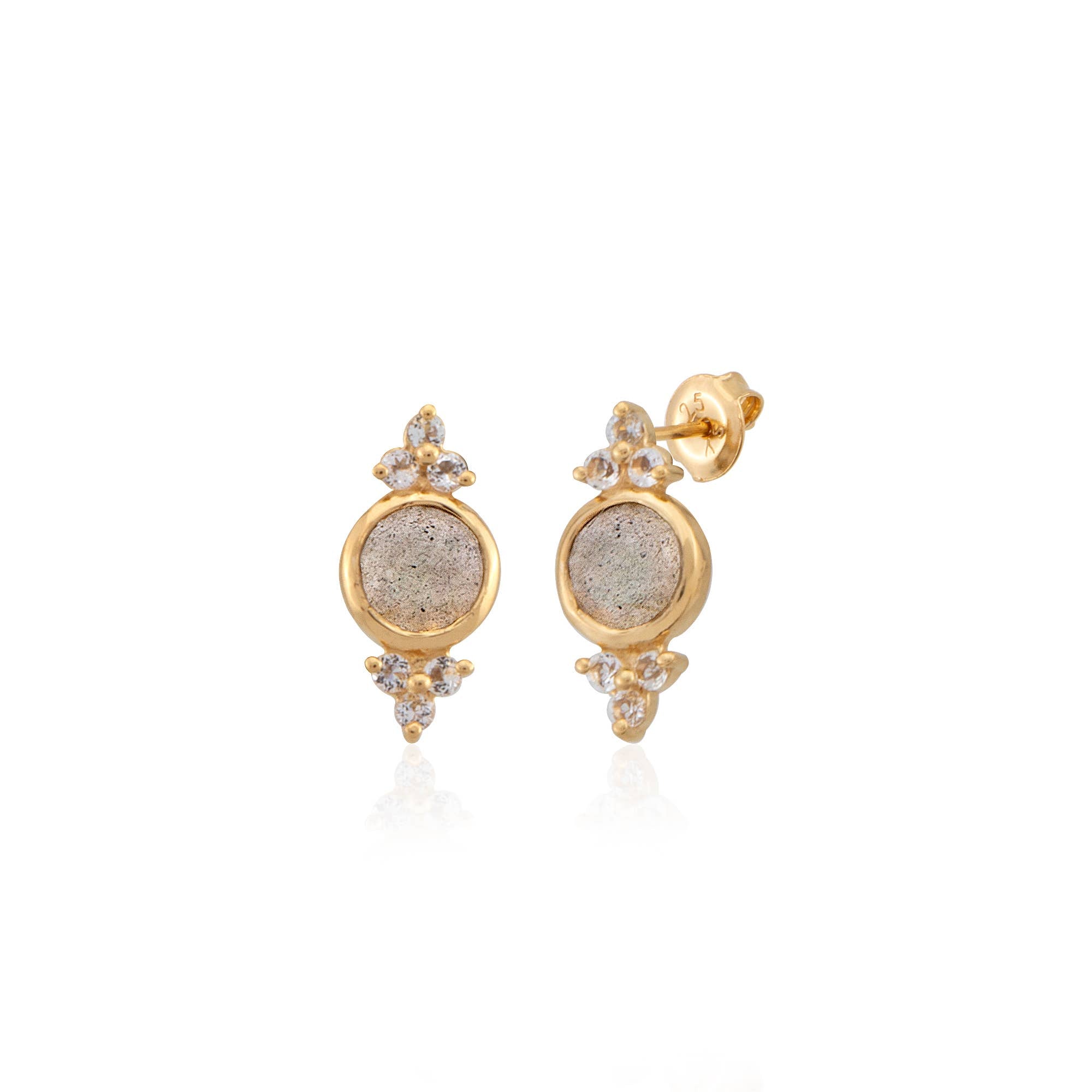 Labradorite stud earrings with sparkling topaz accents