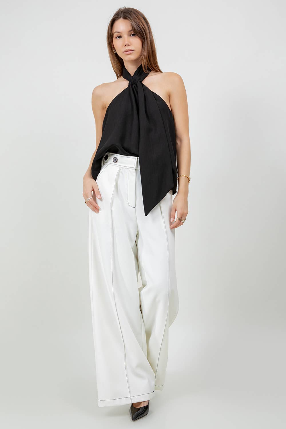 ADJUSTABLE HALTER SCARF NECK BLOUSE