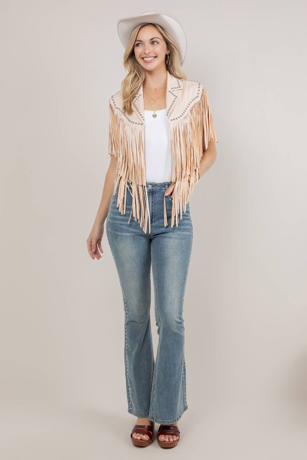 Dark Cream Studded Fringe Shawl