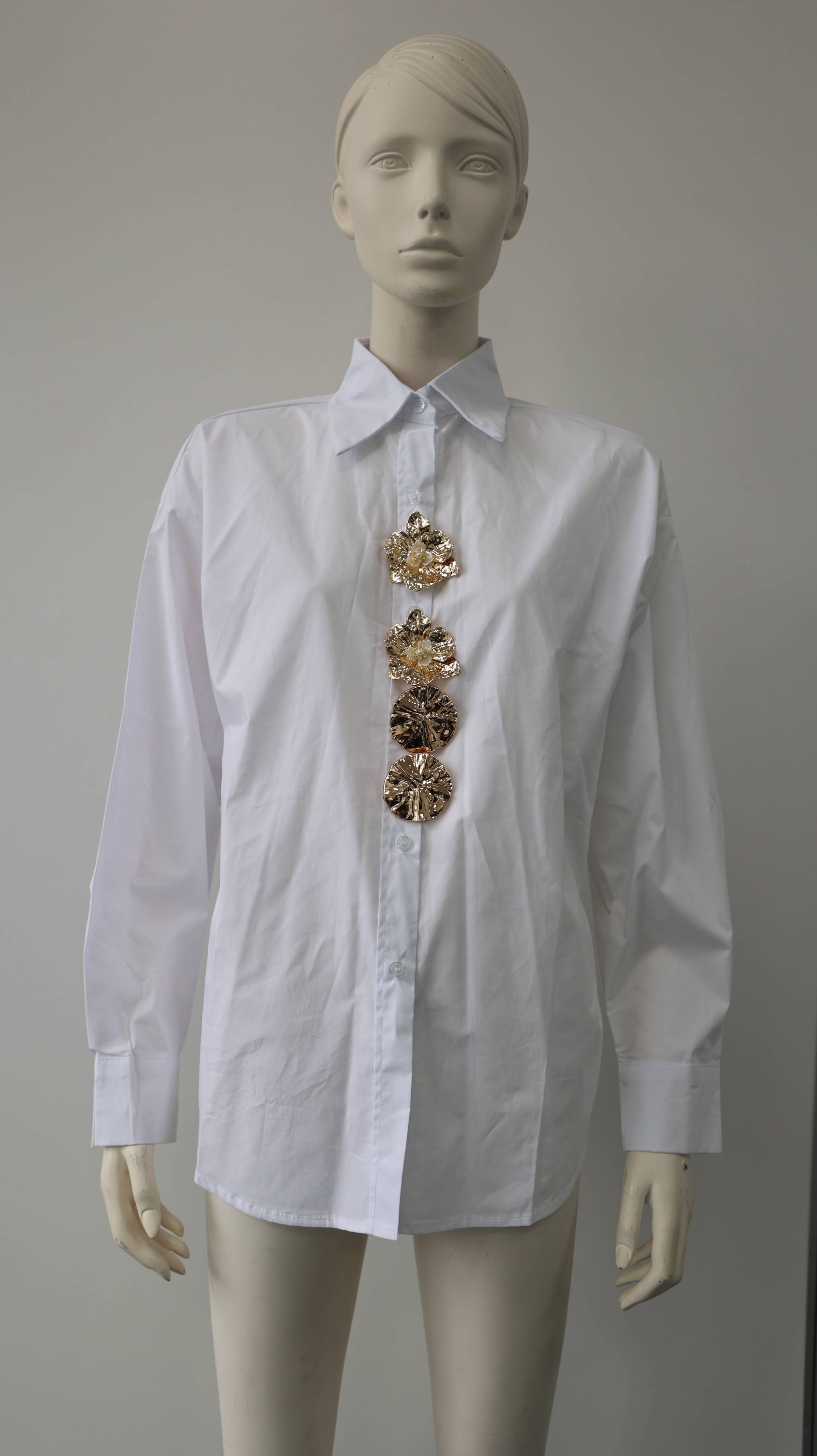 Embellished Button-Down Shirt: One Size