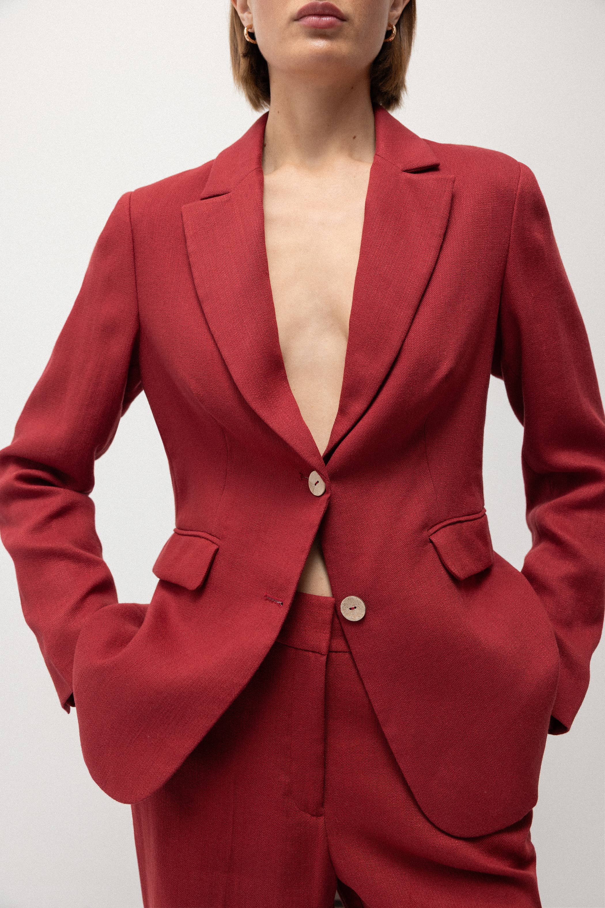 Cherry Red Linen Blazer