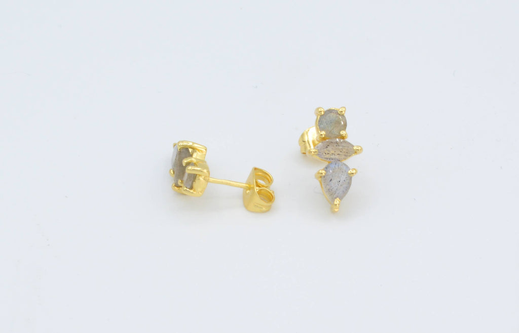 Triple Labradorite Stone Stud Earrings