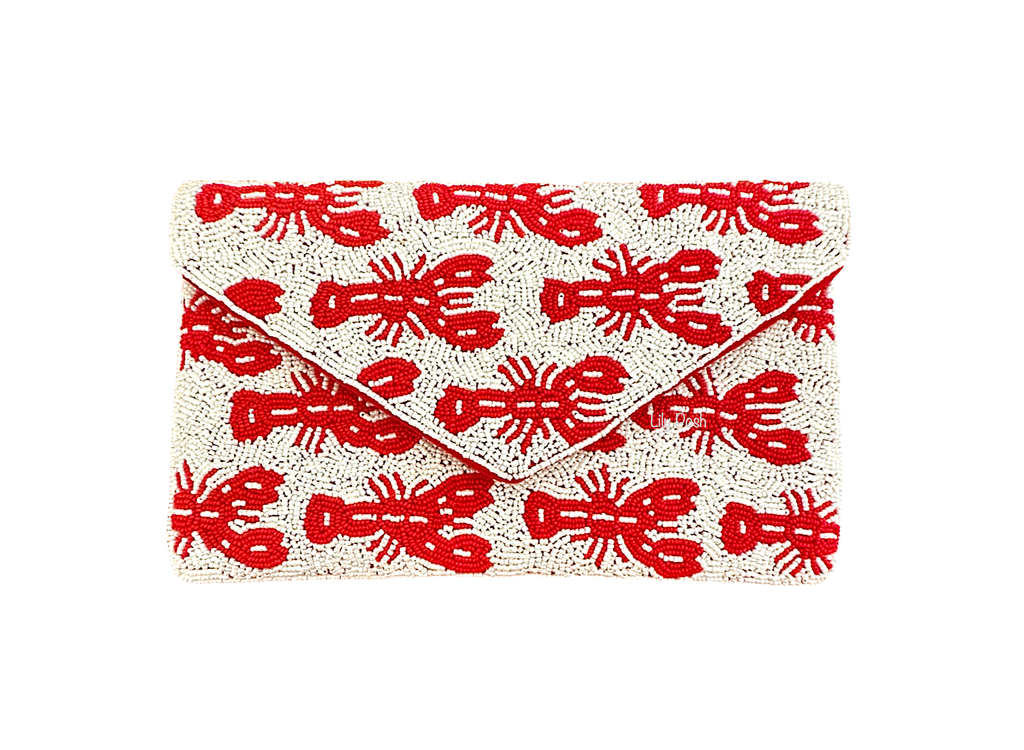 Beaded Lobster Clutch Crossbody Bag Marine Life