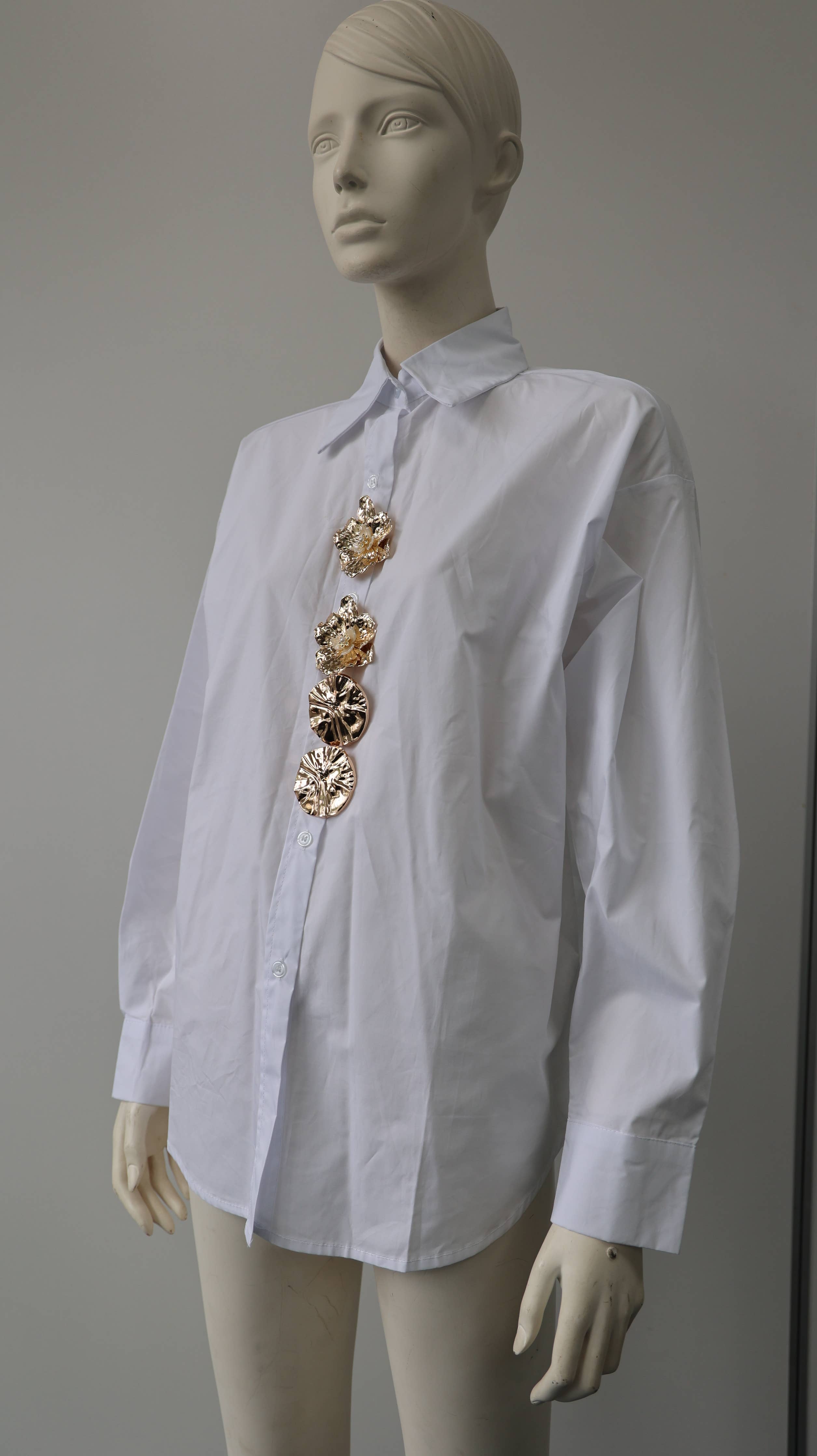 Embellished Button-Down Shirt: One Size