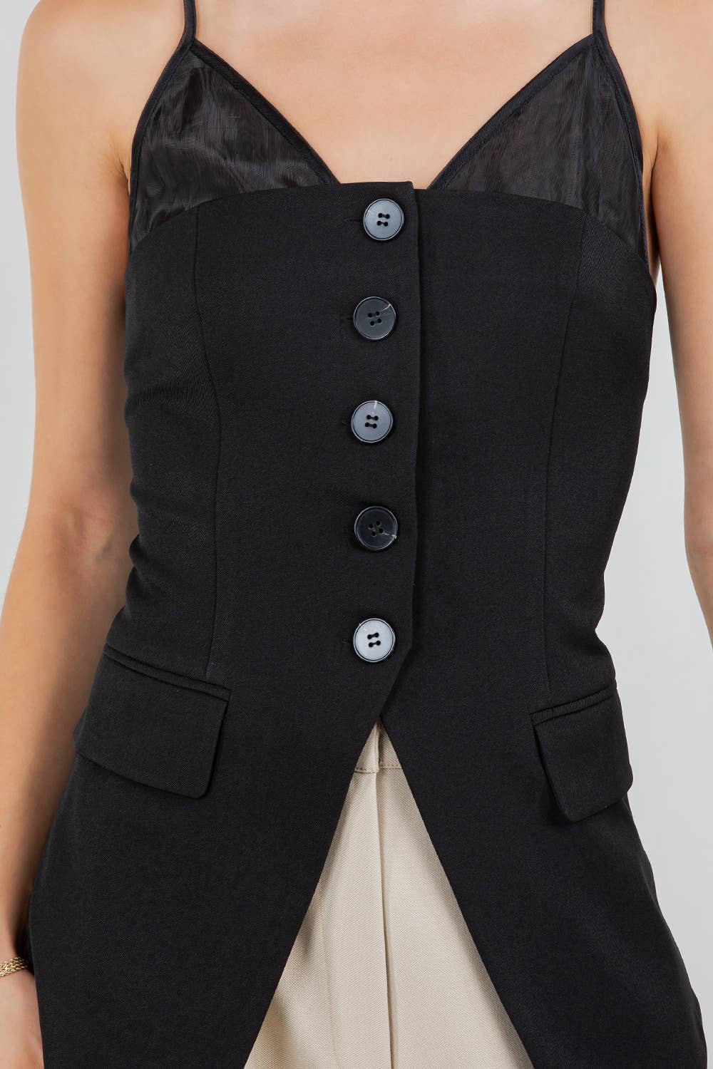 See Through Contrast Top Button Down Vest