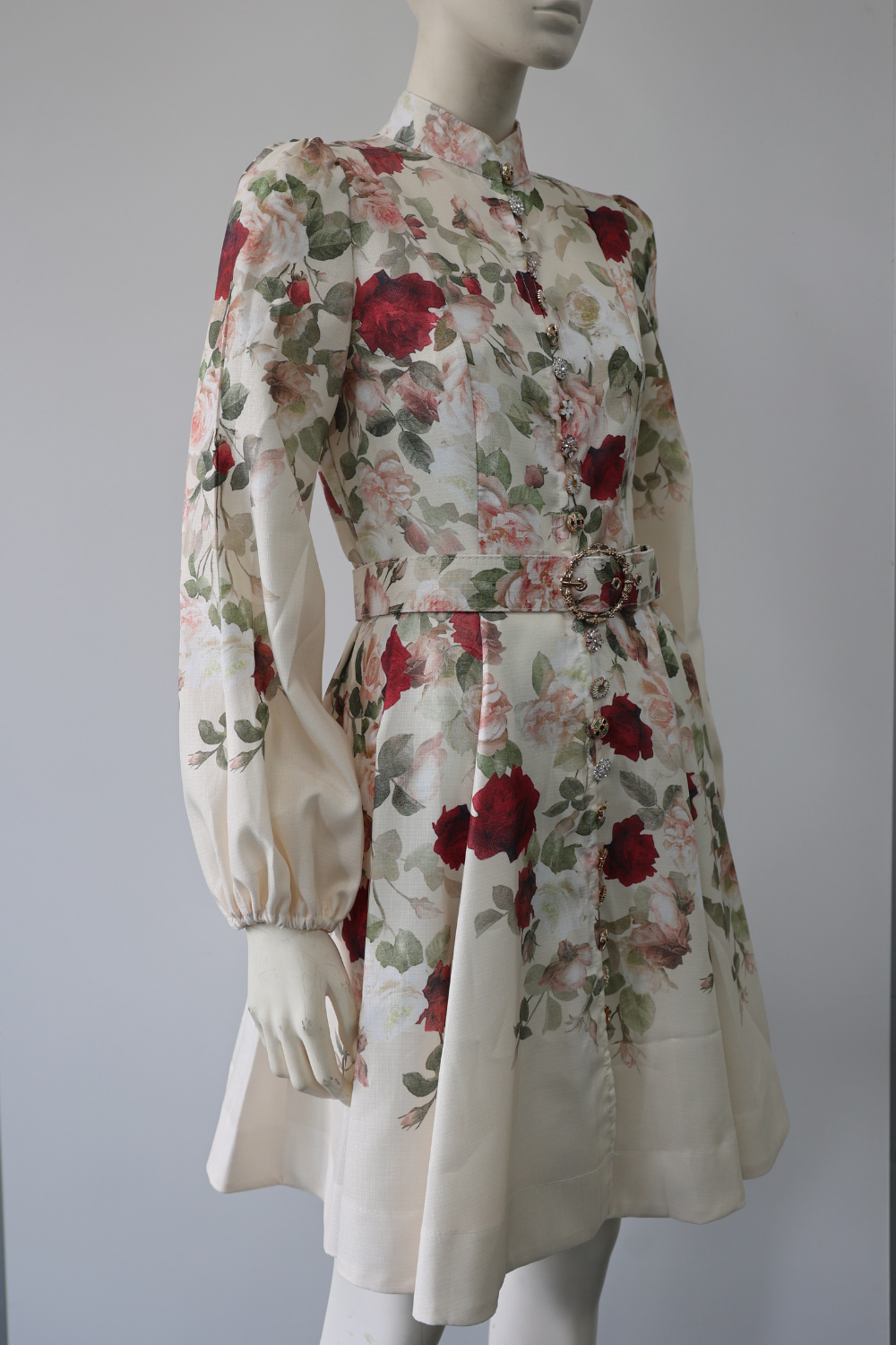 Floral Button-Front Belted Dress