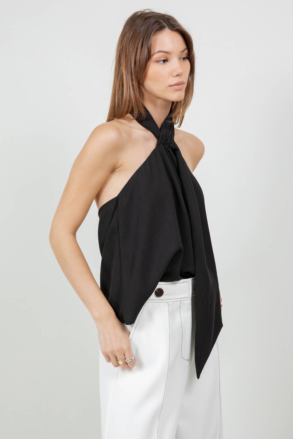ADJUSTABLE HALTER SCARF NECK BLOUSE