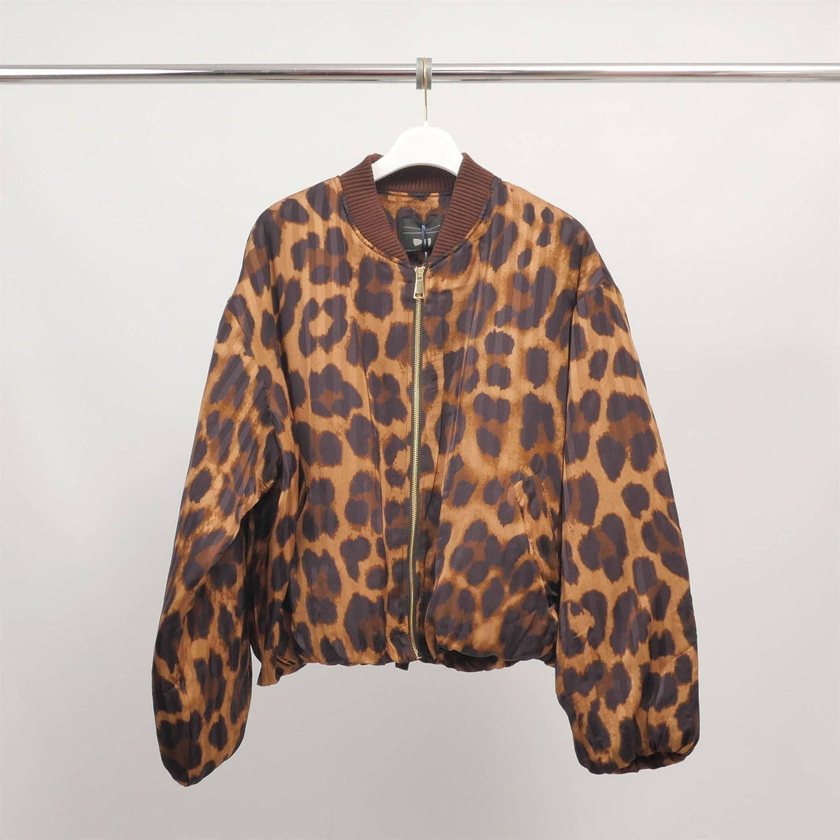 Oversize Leopard Silk Print Bomber Jacket