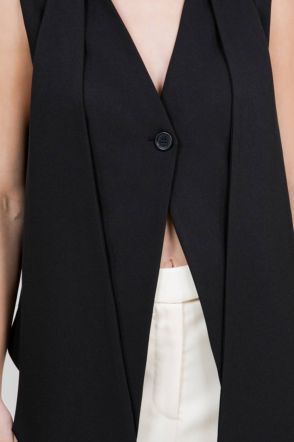 Black Woven Vest With Attached Scarf