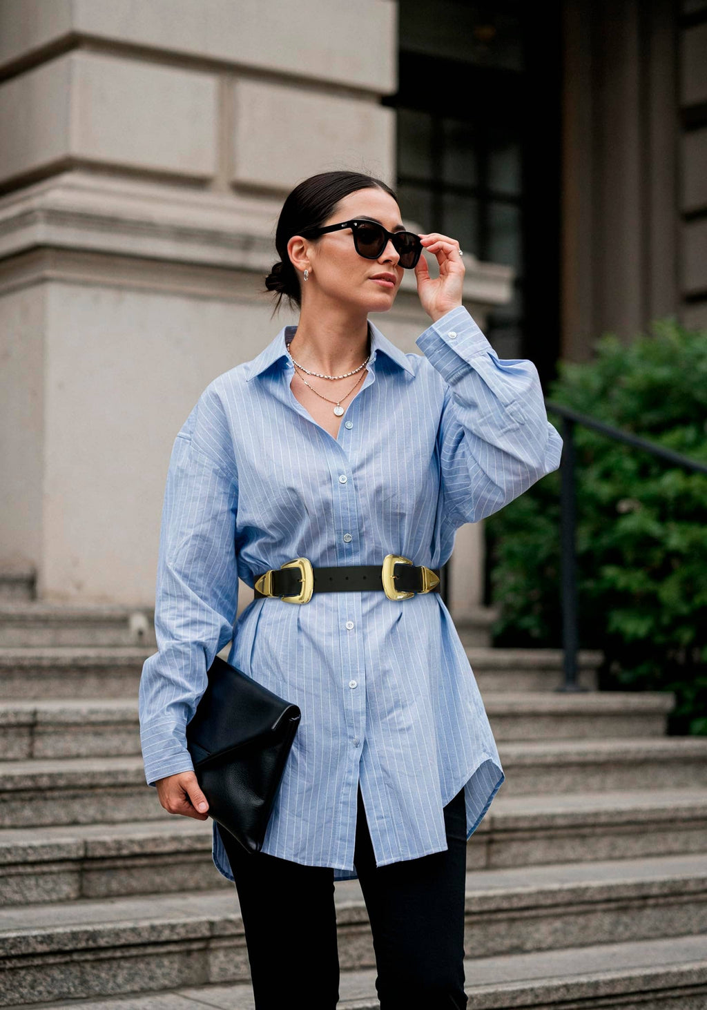 Black Double Buckle Waist Belt