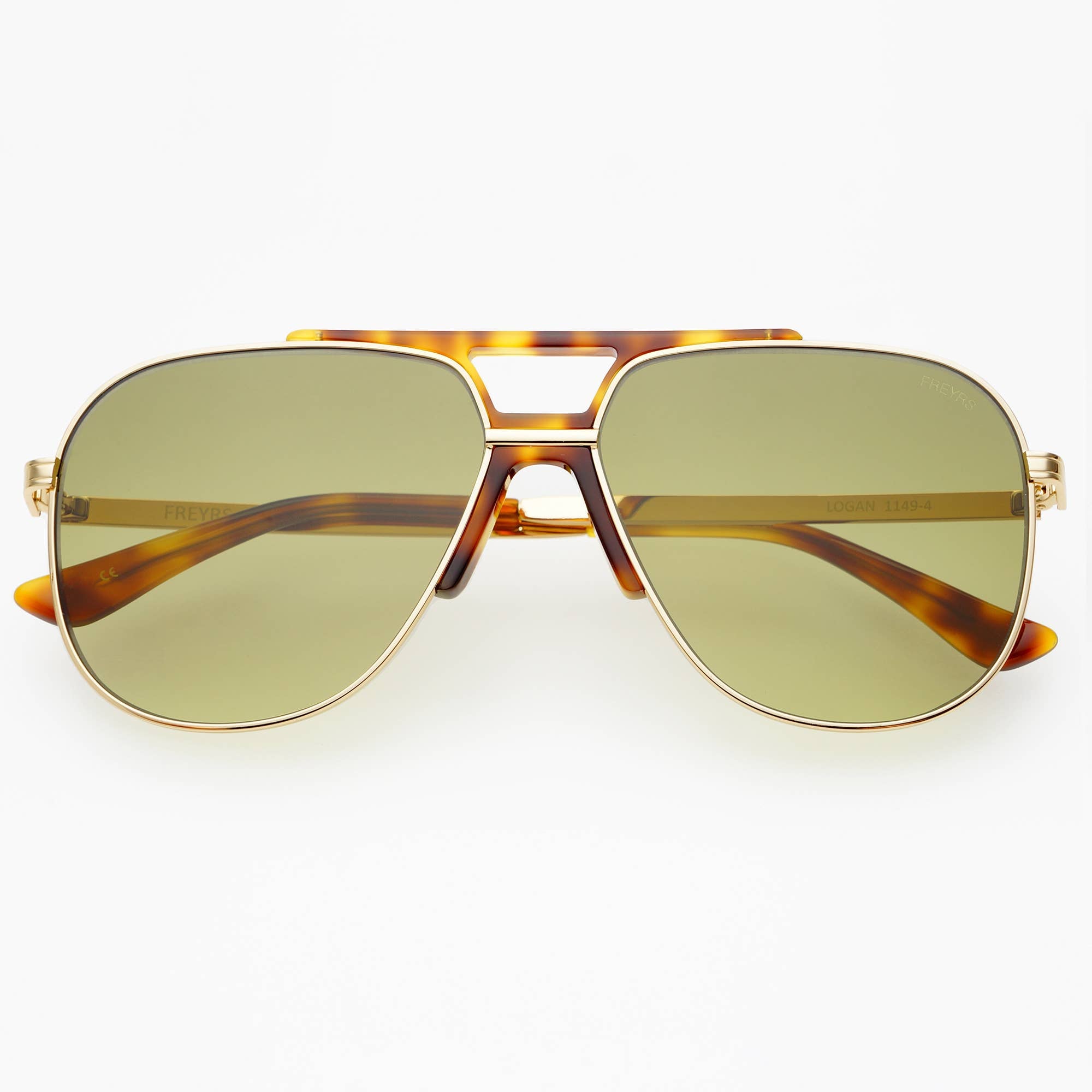 Logan ( NEW ) Acetate Aviator Unisex Sunglasses: Gold / Green