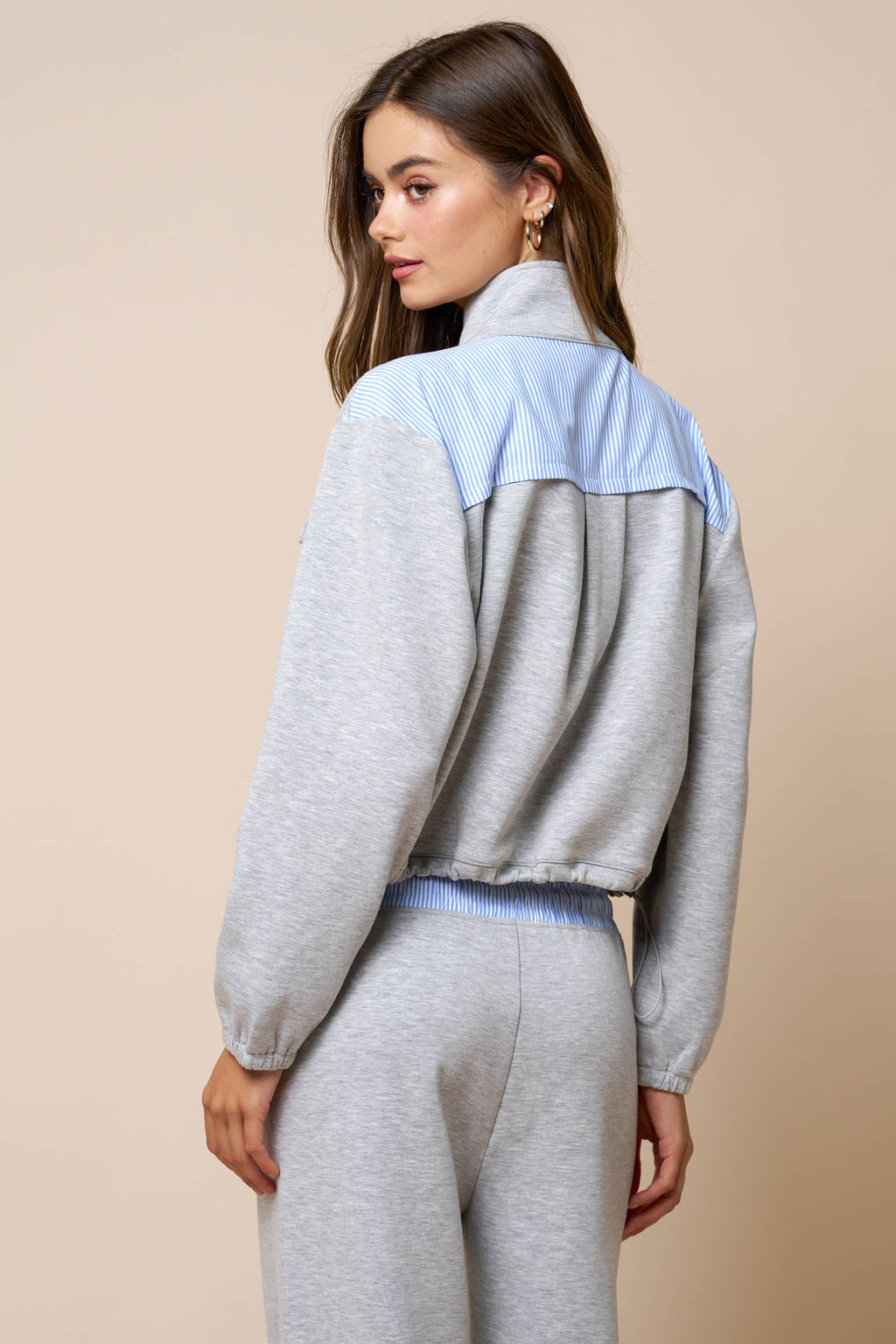 Color Block Zip Up Mock Neck Sweatshirt And Pant Set