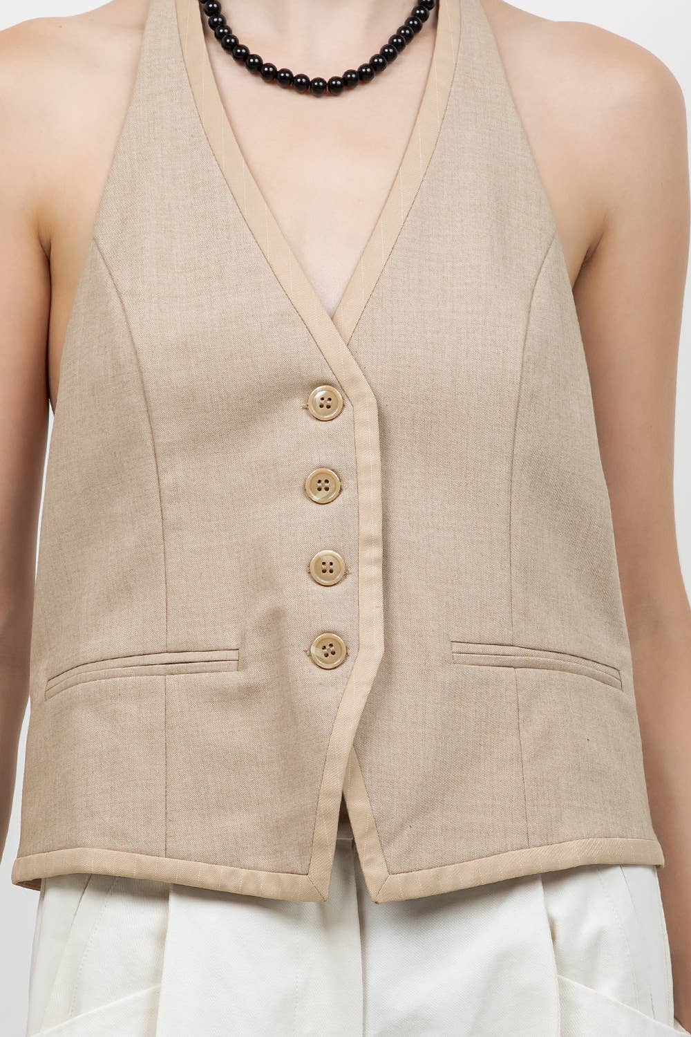 Khaki Button Down Tie Accent Vest