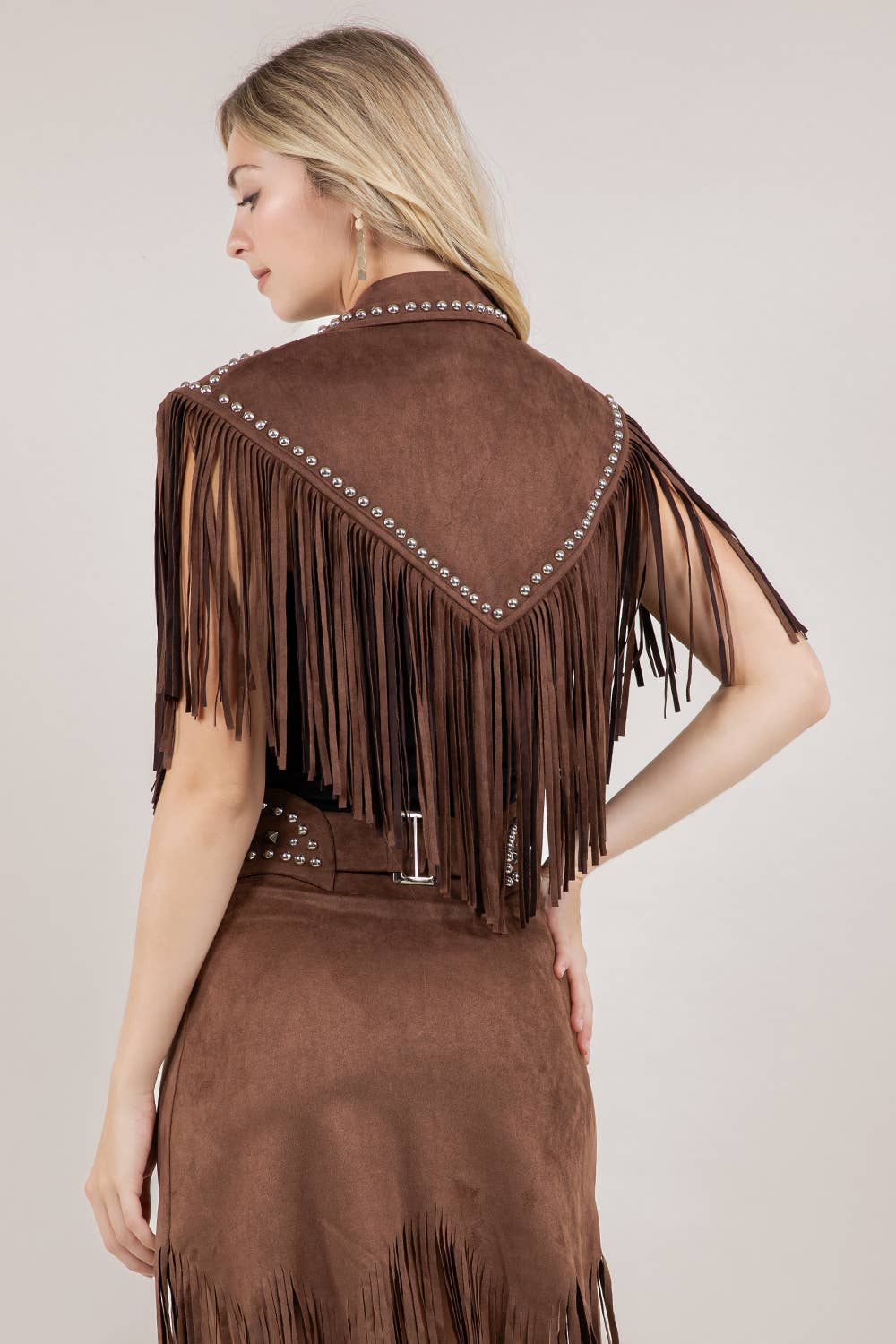 Suede Like Fringe Studded Shawl