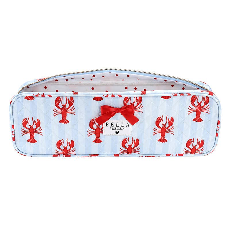 Quilted Hair Tool Bag - Blue Stripes + Lobsters: 15.5" L x 5" H x 3" D