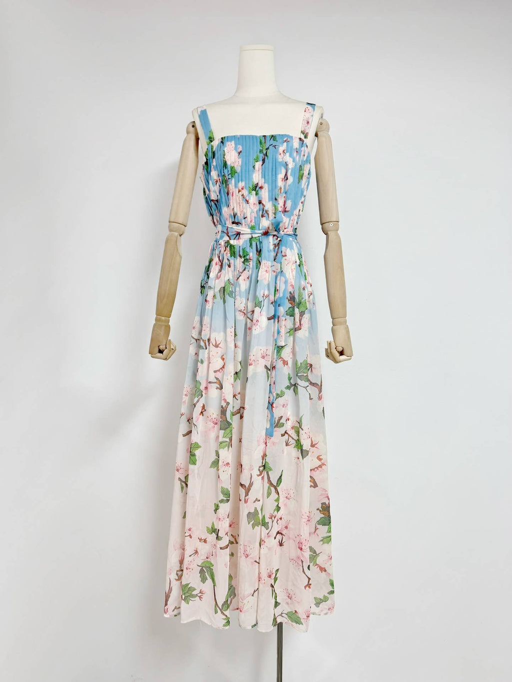 Chiffon Ombre Floral Pleated Maxi Dress
