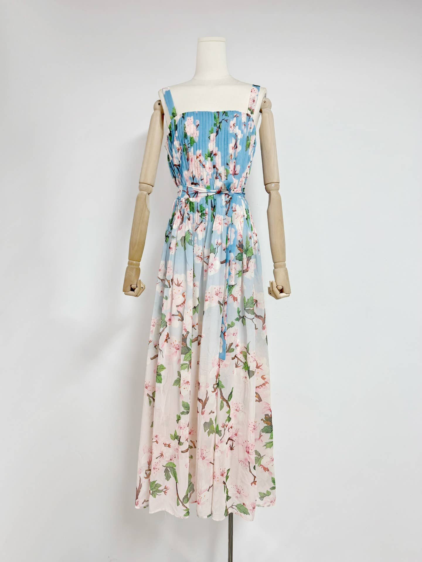 Chiffon Ombre Floral Pleated Maxi Dress