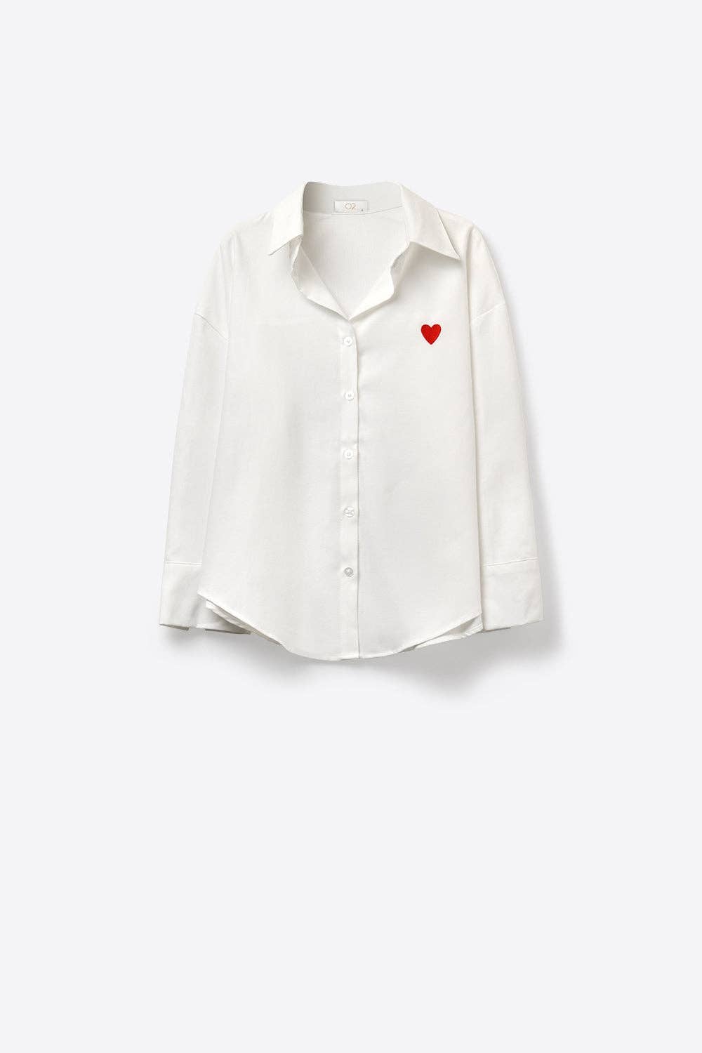 White Oxford Cotton Shirt with Embroidered Red Heart