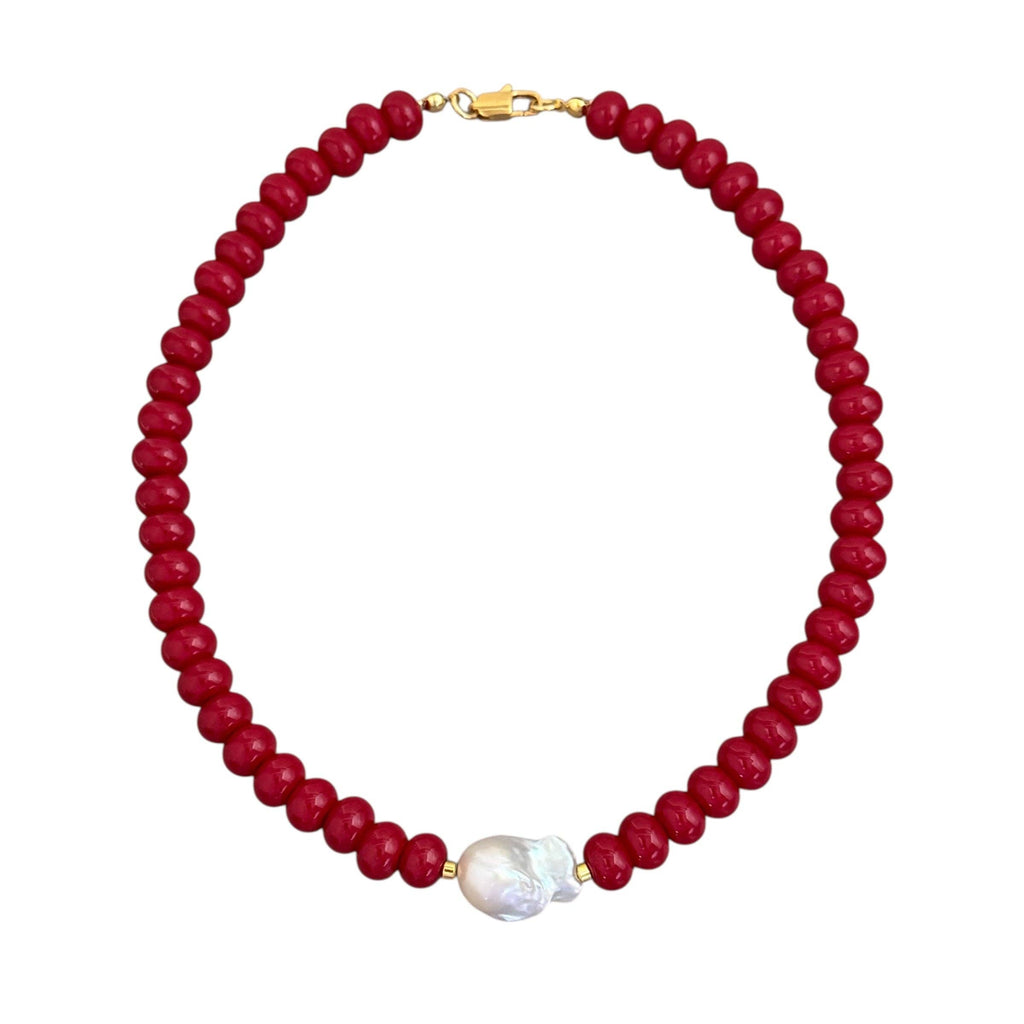Baroque Pearl Red Rondelle Beaded Necklace