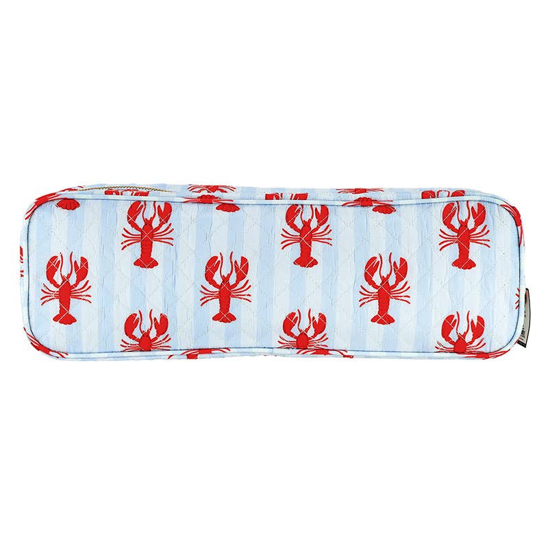 Quilted Hair Tool Bag - Blue Stripes + Lobsters: 15.5" L x 5" H x 3" D