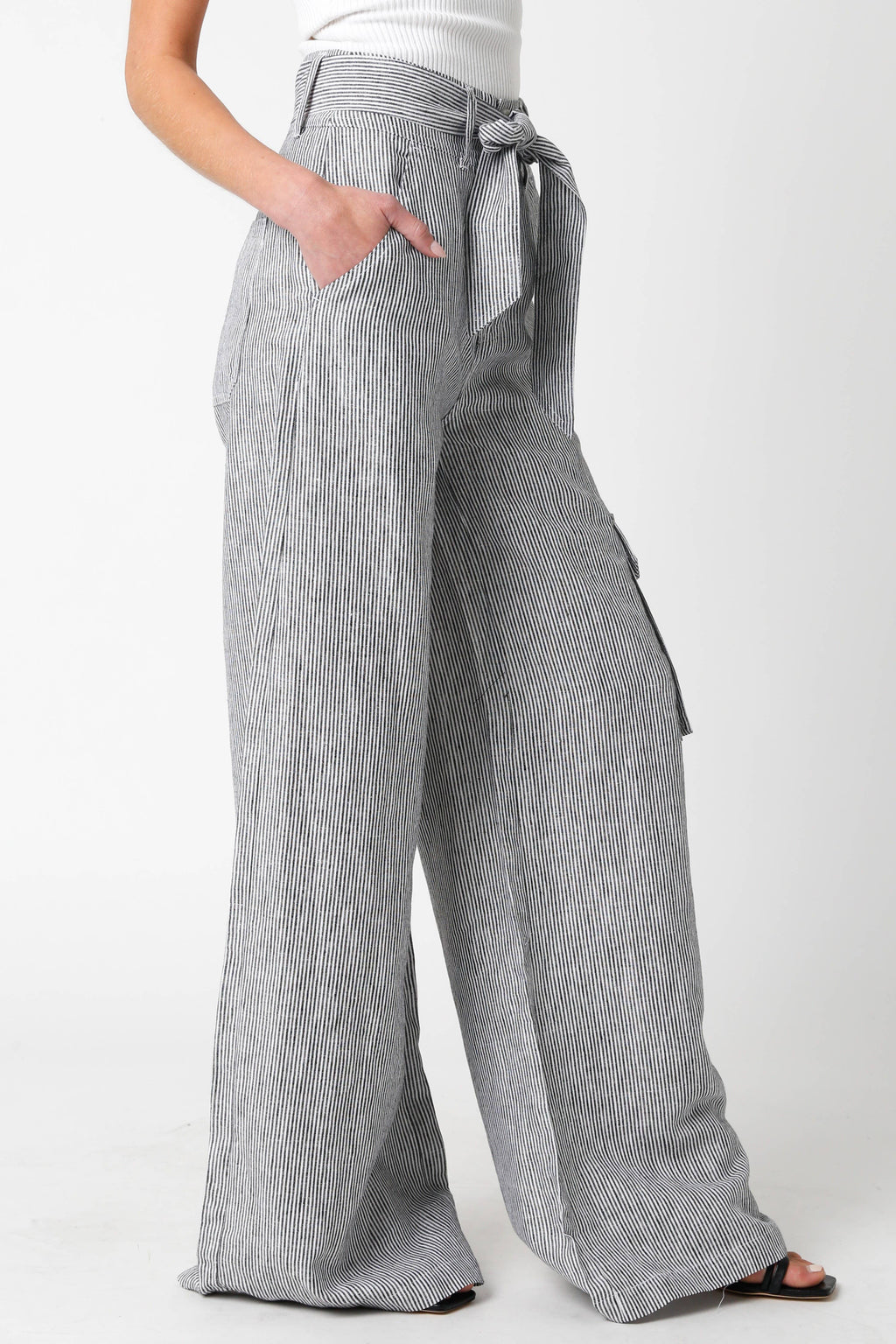 Pamela Linen Pants: Black White