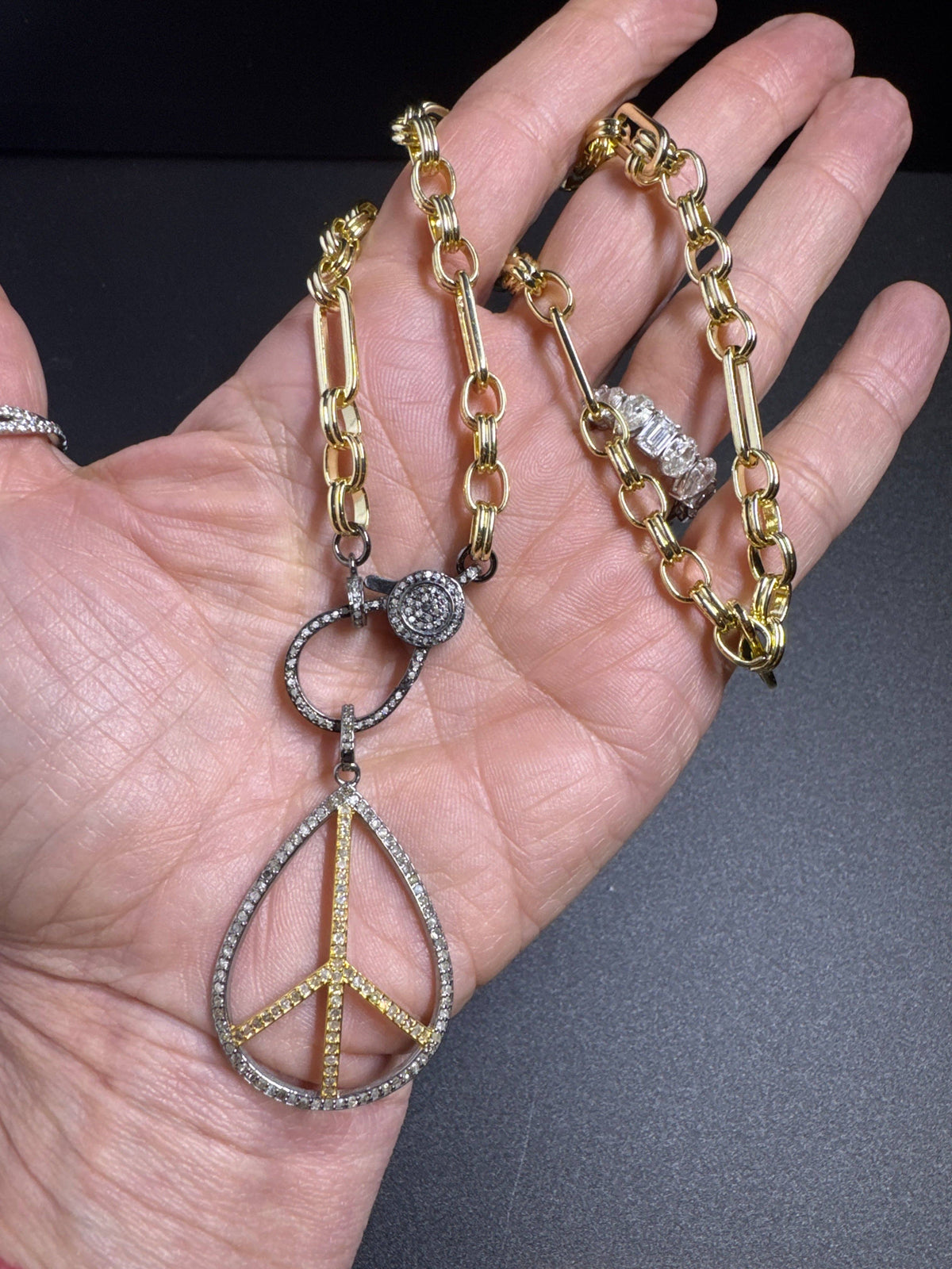 Silver Gold Plated  Necklace With Real Diamond Clasp