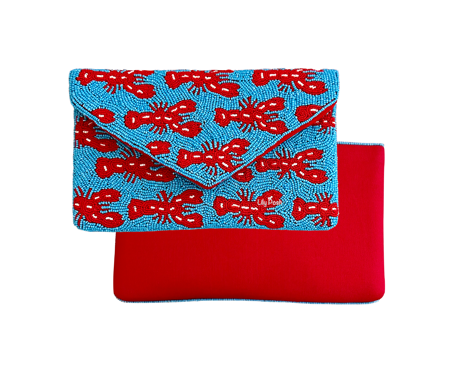 Beaded Lobster Clutch Crossbody Bag Turquoise Marine Life