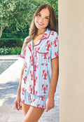 Bamboo PJ Set with Whip Stitch - Blue Stripes + Lobsters