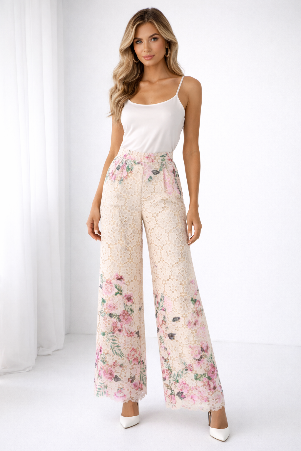 Lace Embroidered Wide Leg