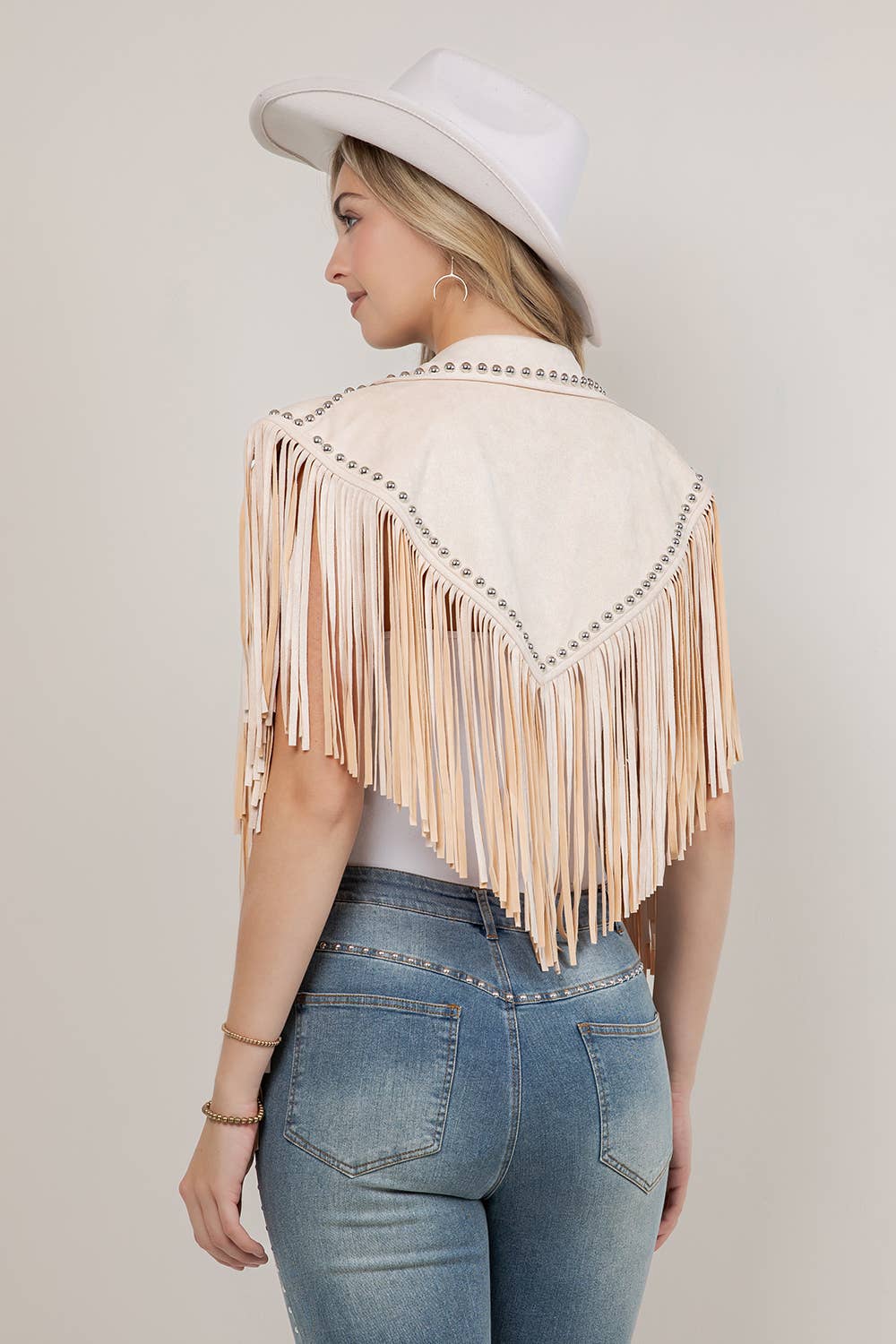 Dark Cream Studded Fringe Shawl