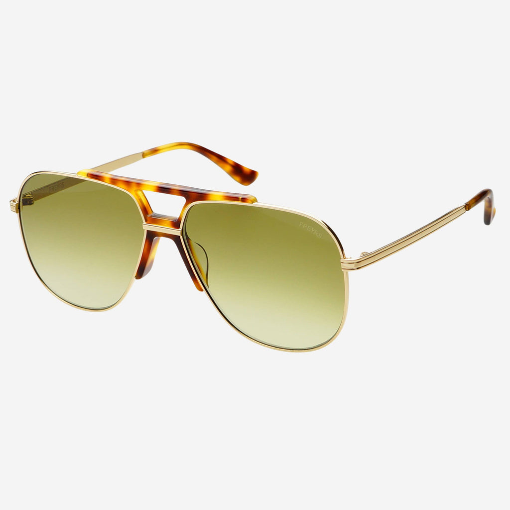 Logan ( NEW ) Acetate Aviator Unisex Sunglasses: Gold / Green
