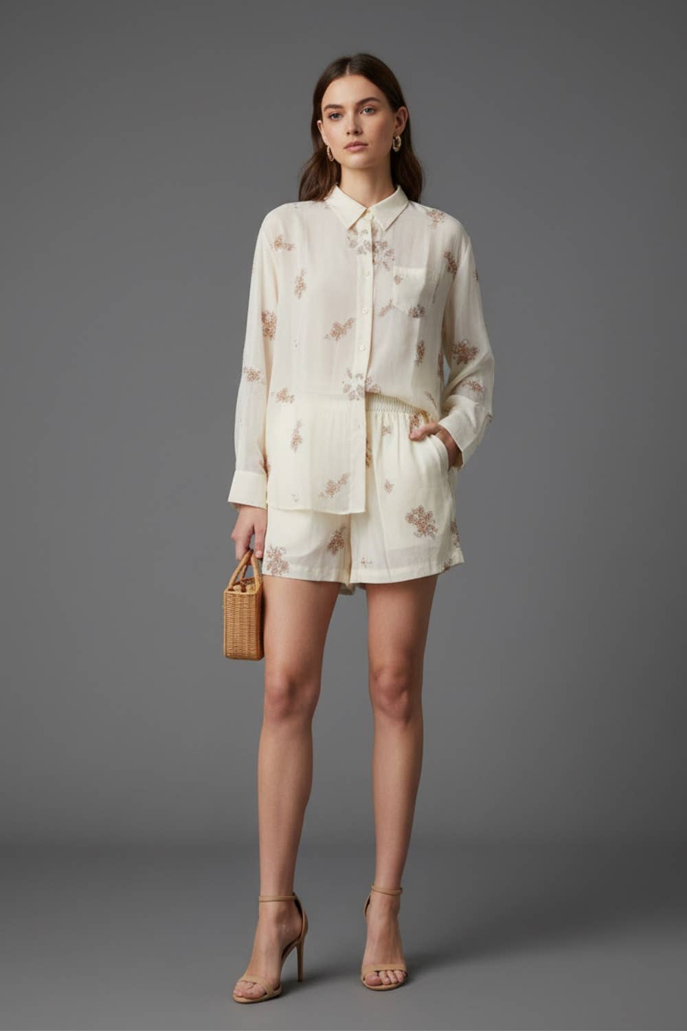 Beaded Floral Sheer Set