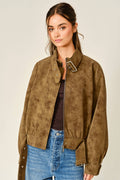 Cognac Vintage Leather Belted Bomber
