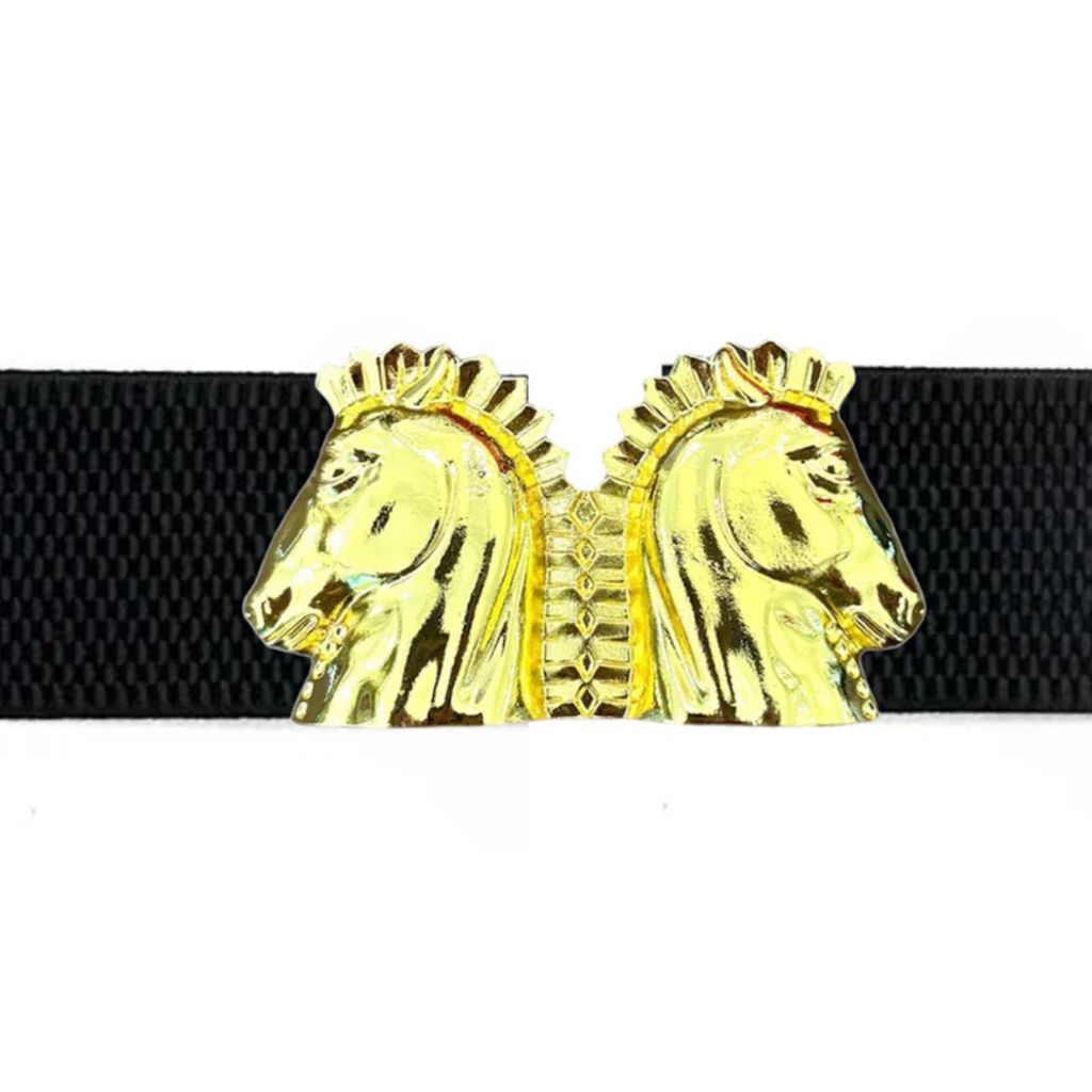 Gold Trojan Horse Interchangeable Artisan Metal Belt Buckle and Leather Belt Included