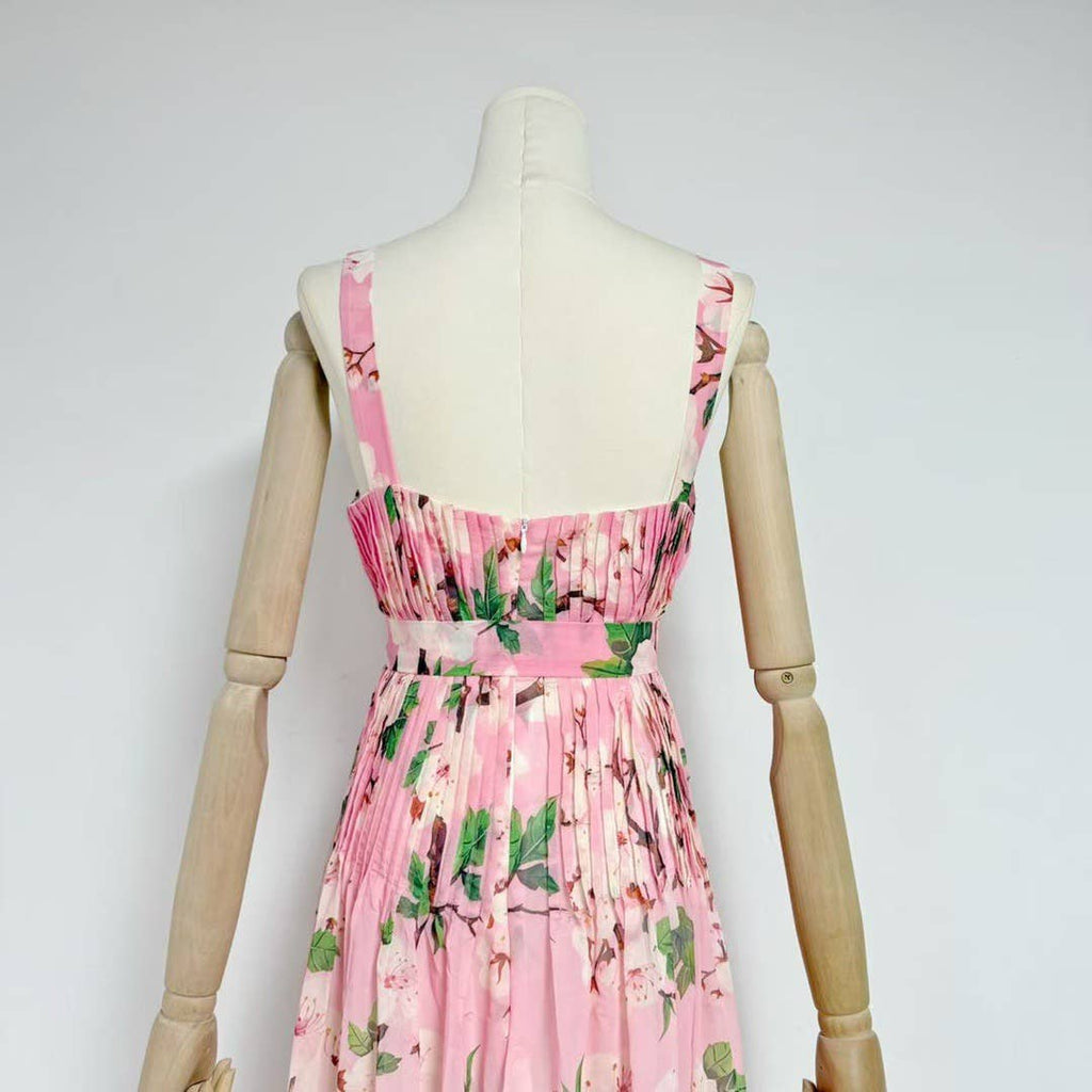 Chiffon Ombre Floral Pleated Maxi Dress