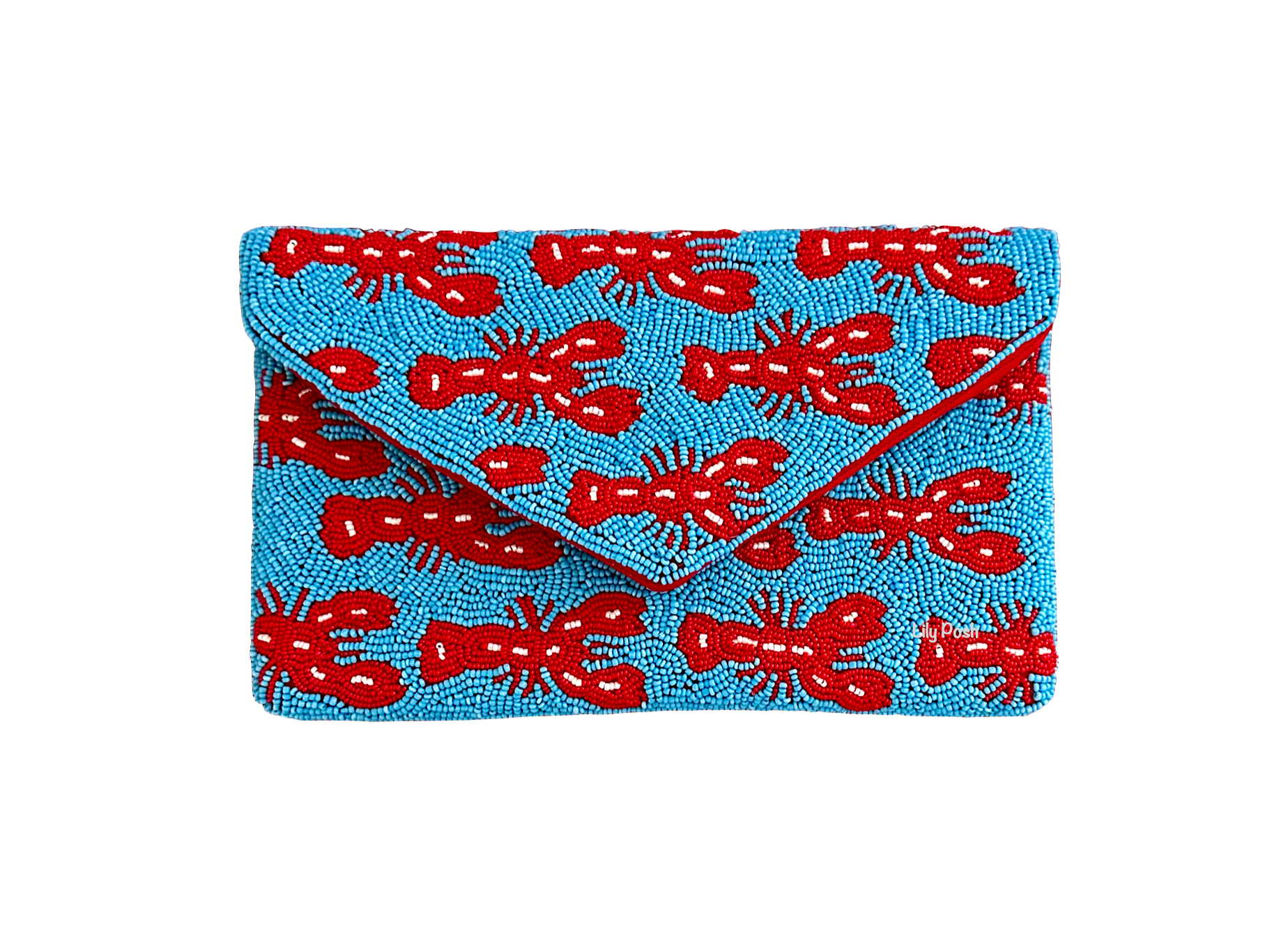 Beaded Lobster Clutch Crossbody Bag Turquoise Marine Life