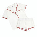 Short Bamboo PJ Set - White + Red Whip Stitch