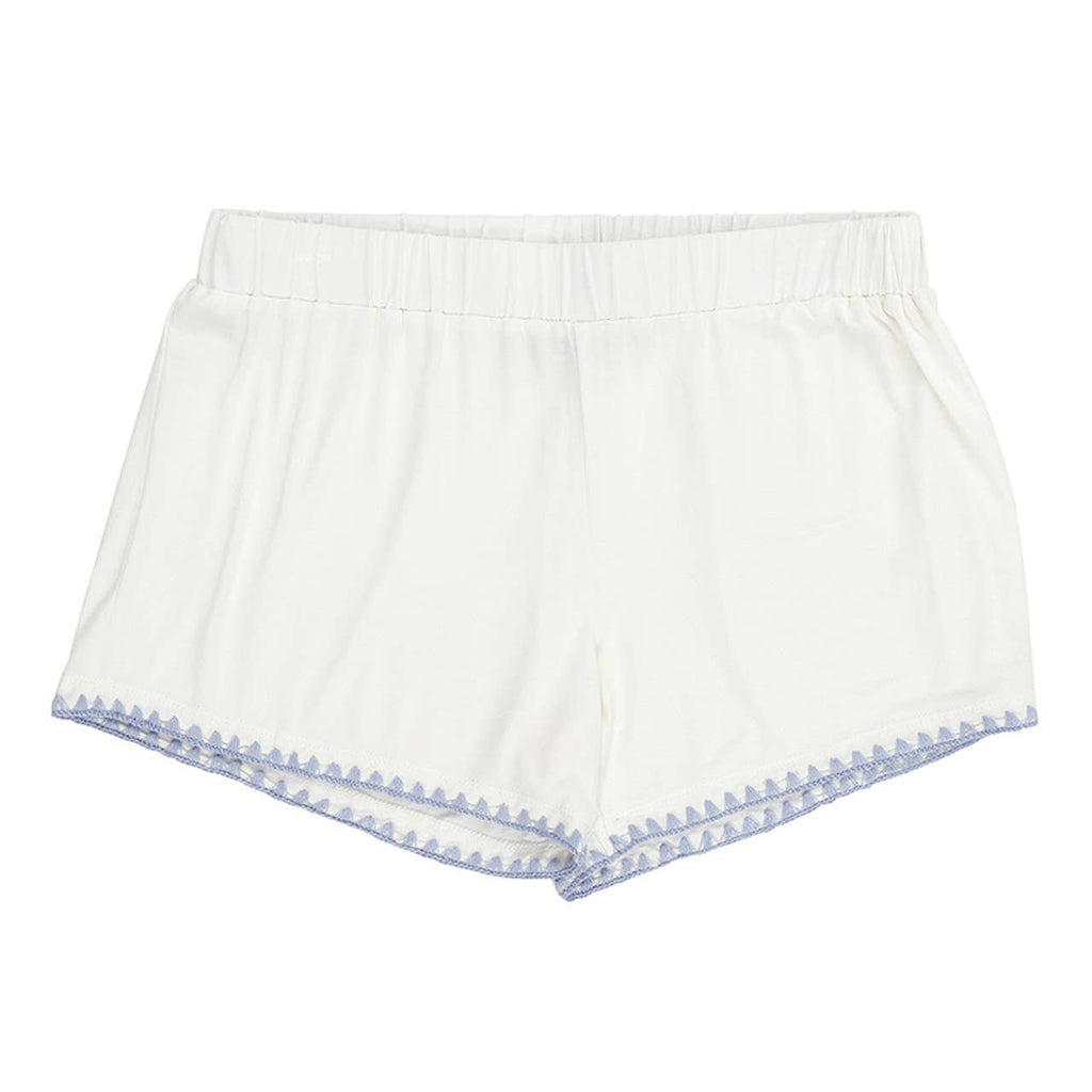Short Bamboo PJ Set - White + Spa Blue Whip Stitch