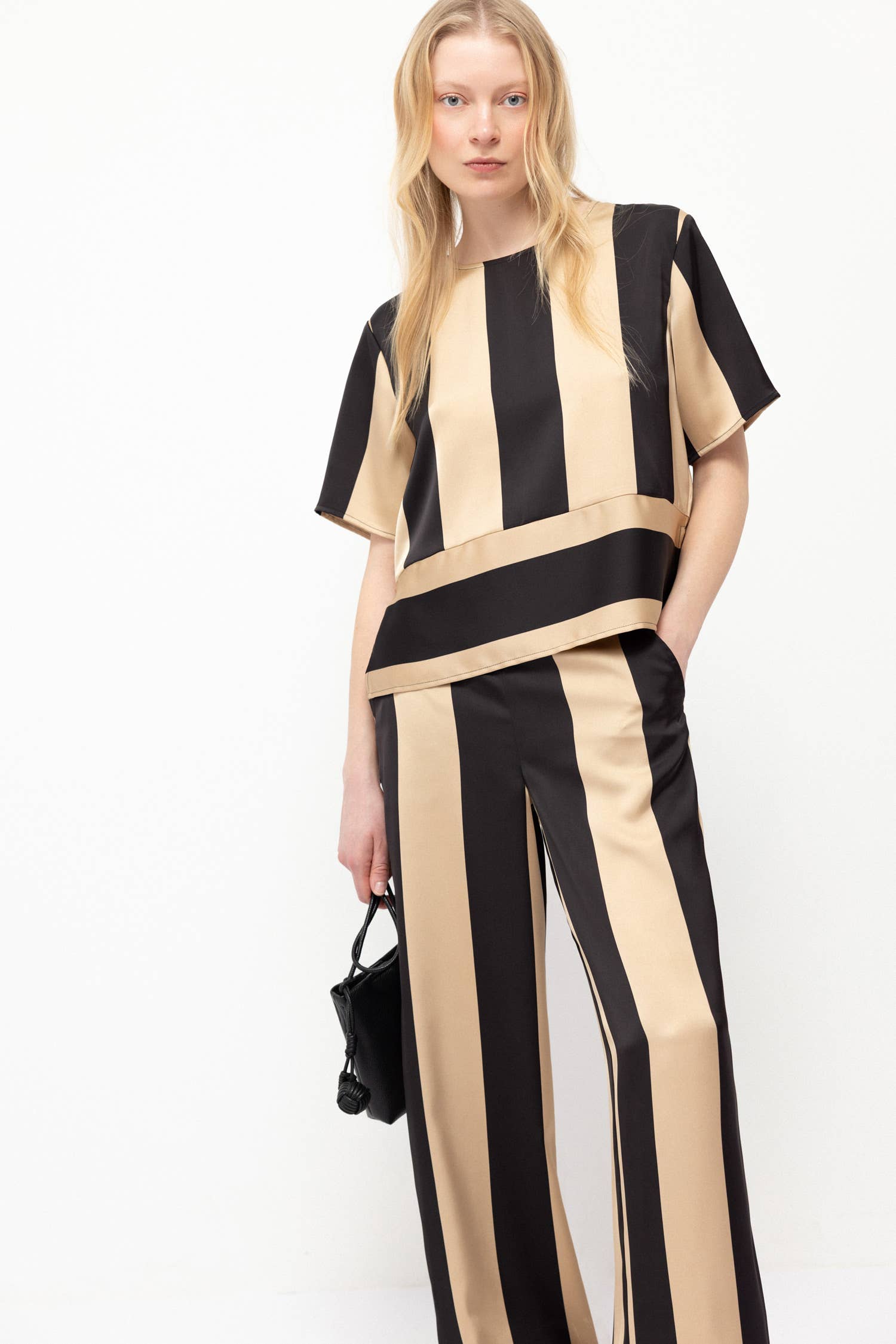 Satin Striped Blouse and Pant Set