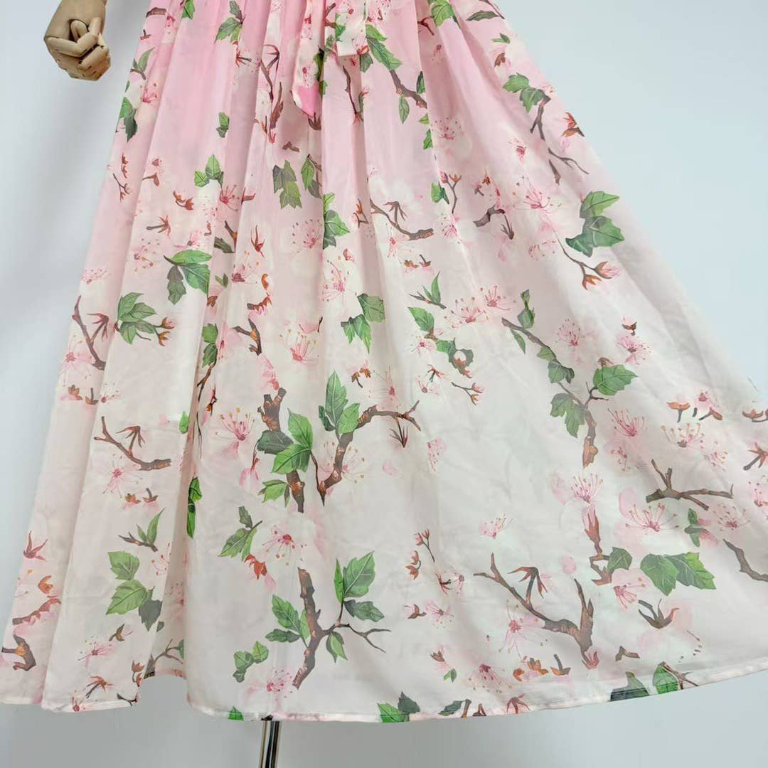 Chiffon Ombre Floral Pleated Maxi Dress