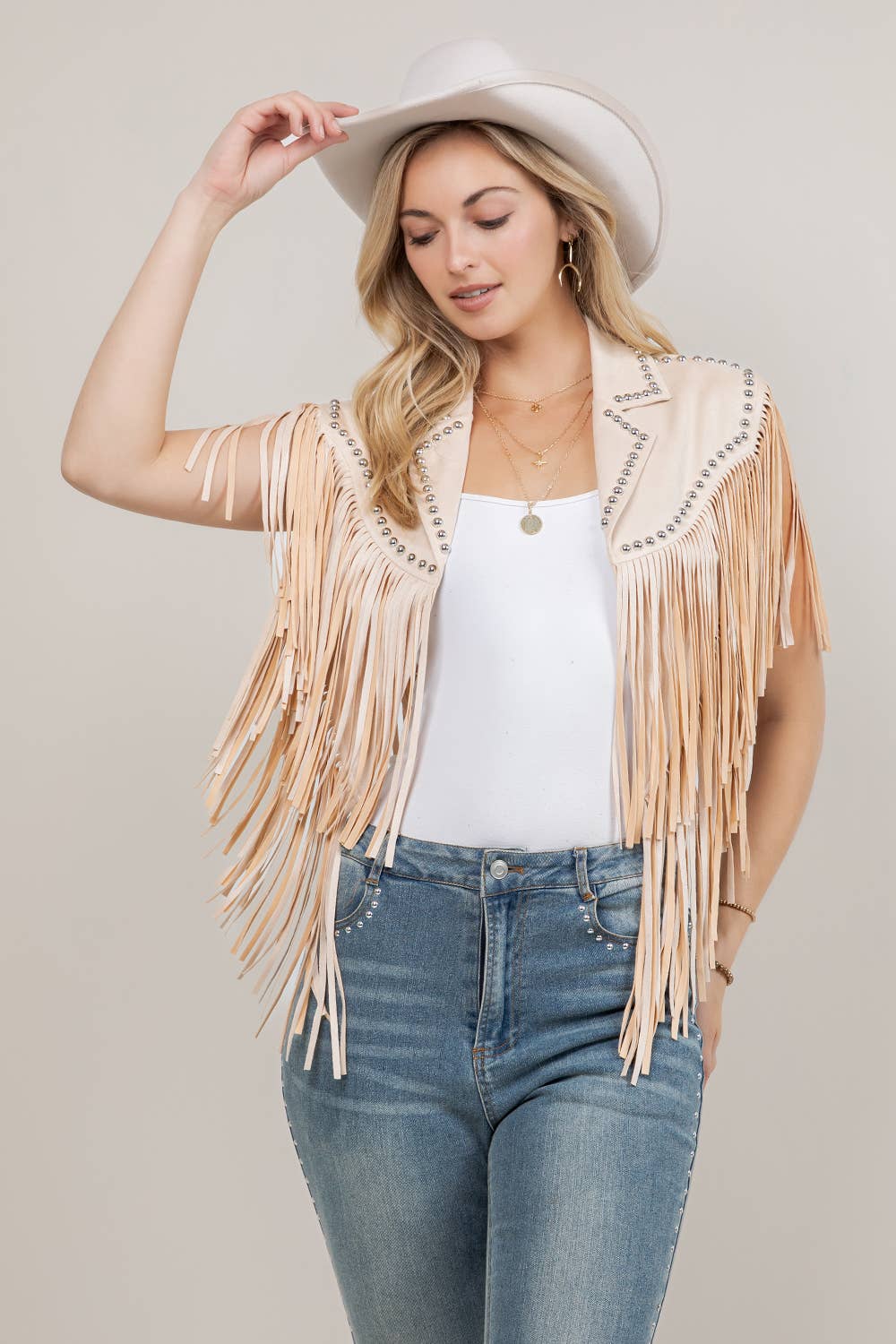 Dark Cream Studded Fringe Shawl