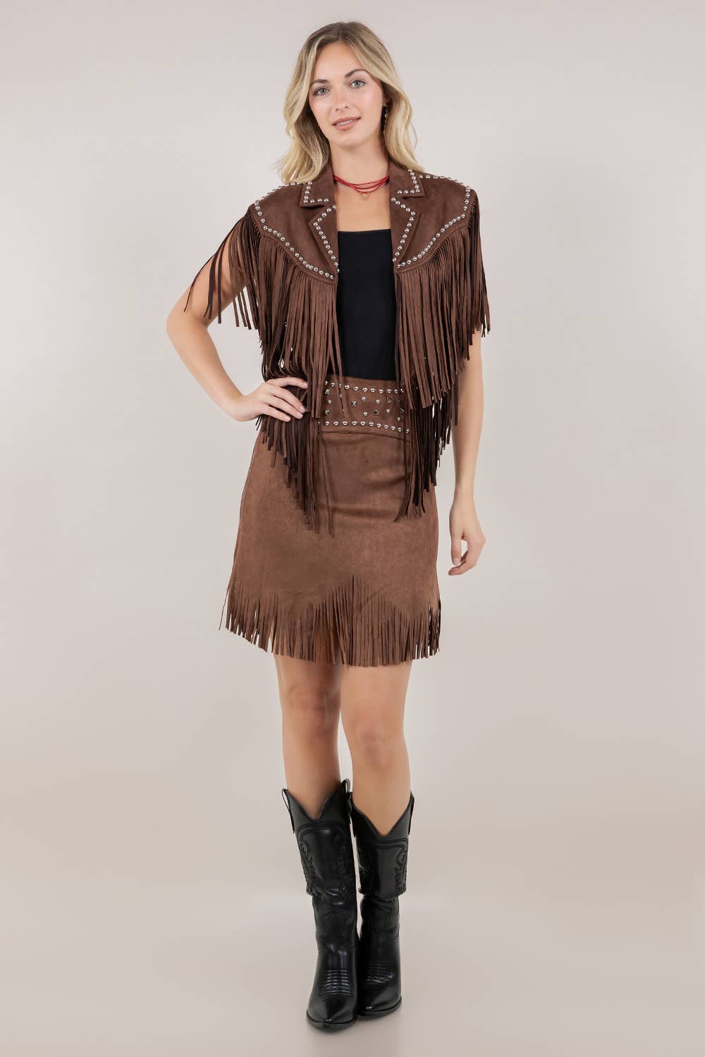 Suede Like Fringe Studded Shawl