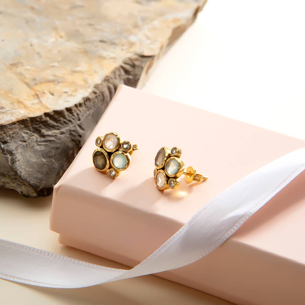 Multi semi-precious stone earrings with post