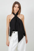 ADJUSTABLE HALTER SCARF NECK BLOUSE