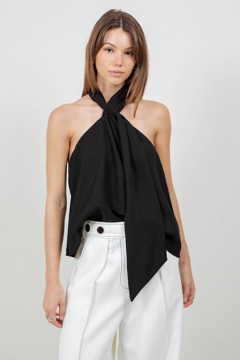 ADJUSTABLE HALTER SCARF NECK BLOUSE